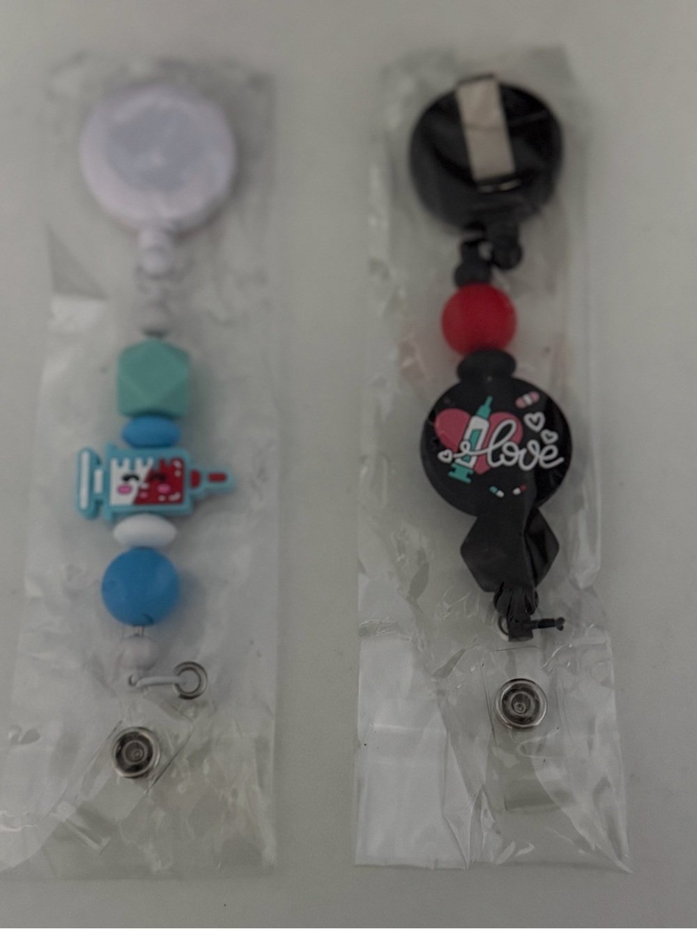 Silicone Beaded Badge Reel Lanyard - Blue & Black